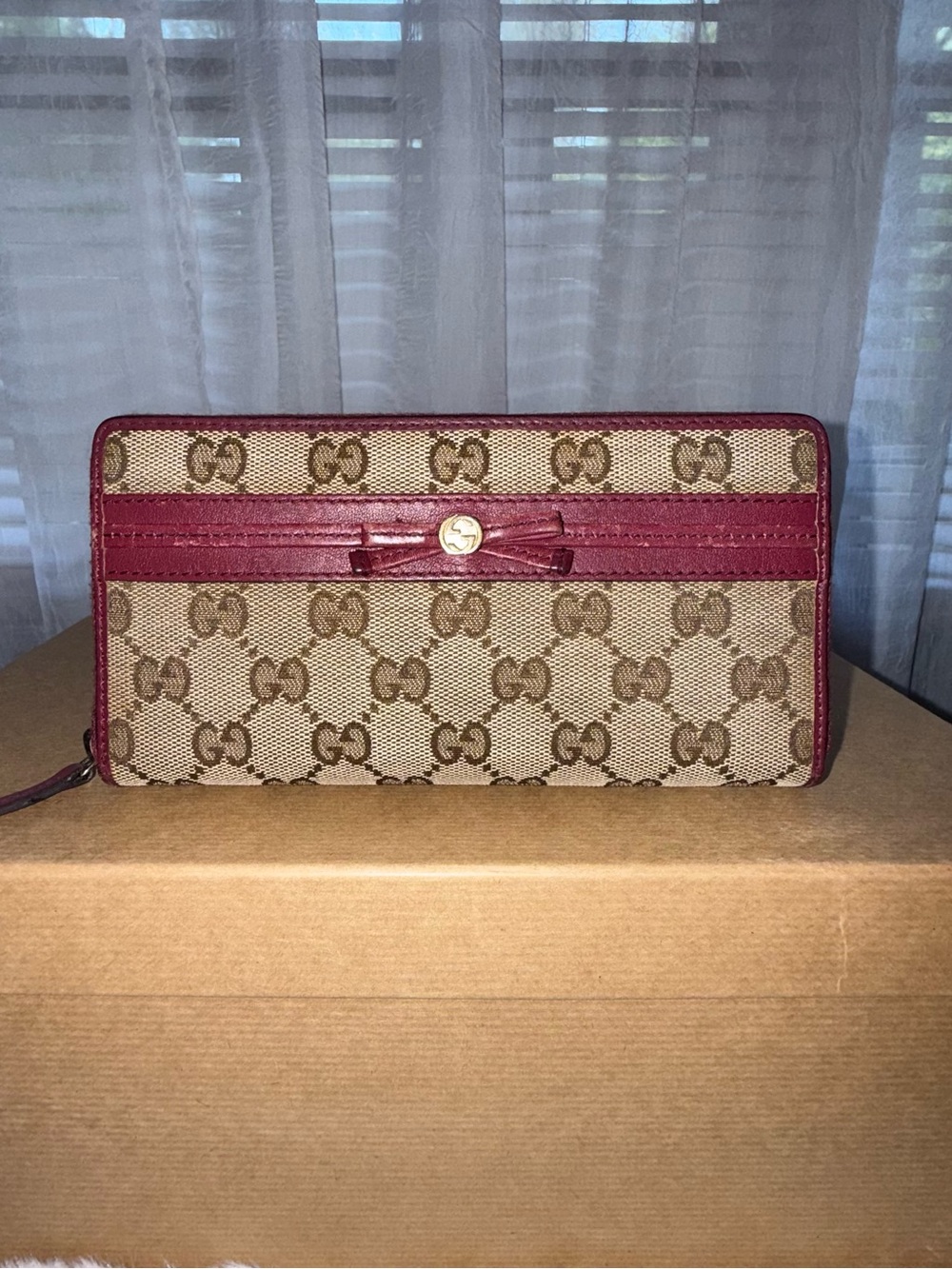 Gucci Mayfair Long Wallet - Monogram Canvas with Magenta Leather Trim